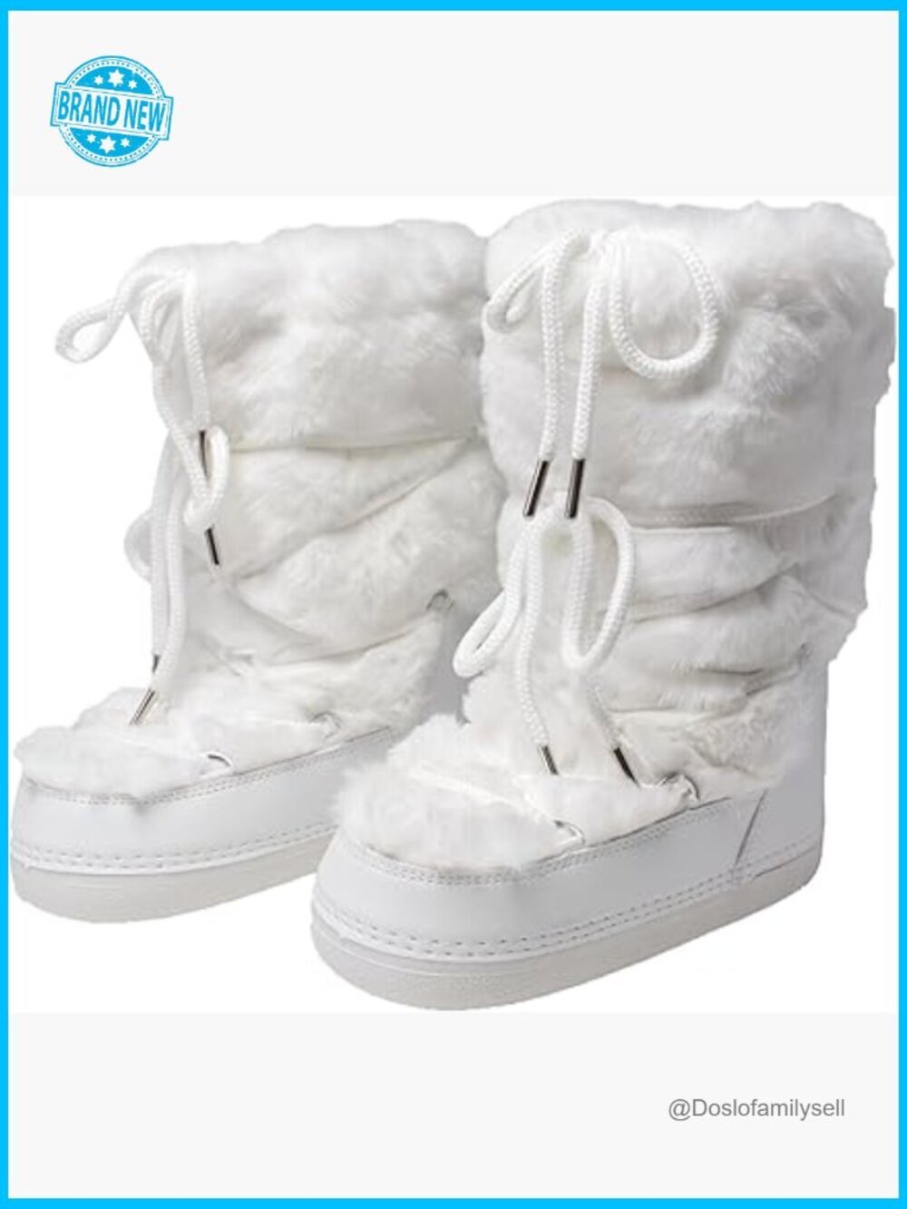 Faux Fur Snow Boots - Fluffy Fuzzy Water Resistant Mid-Calf Winter Boots Lace-Up